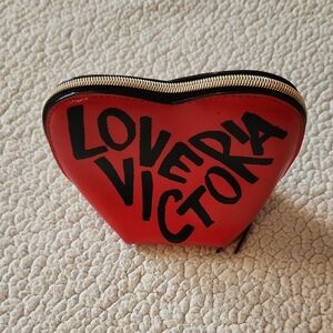 Victoria's Secret Faux Leather Heart-Shaped Makeup Bag/Clutch Pink/Red